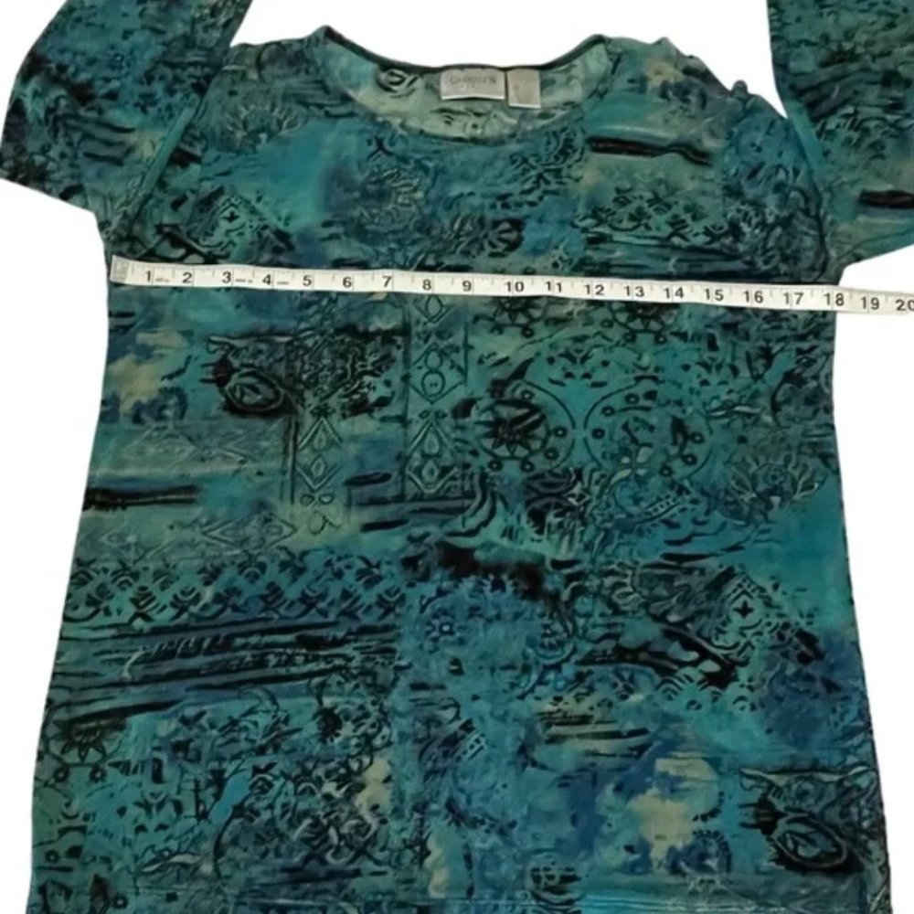 Chico's Travelers Pullover Turquoise Print Silky Stretchy Top Size M - Picture 4 of 10